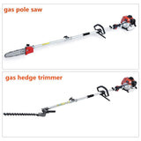 Maxtra 42.7cc Powerful 8.2 FT to 11.4 FT Extension 4 in 1 Gas Hedge Trimmer Pole Saw String Trimmer Brush Cutter Trimmer with Portable Bag