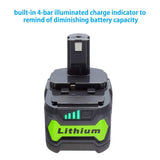 Powerextra 2 Pack 5000mAh Ryobi 18V Lithium Battery for Ryobi 18 Volt ONE+ P102 P103 P104 P105 P107 P109 P122 Cordless Power Tools (2 Pack)
