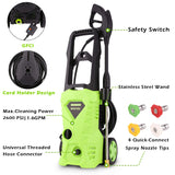 Homdox Power Washer 2600 PSI Electric Pressure Washer 1.6 GPM High Pressure Washer with Power Nozzle Gun and Spray Gun for Car, Garden, Patio (Green)